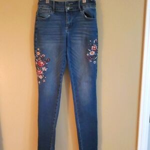 SO Girlss Blue Skinny Jeans with Floral Embroidery